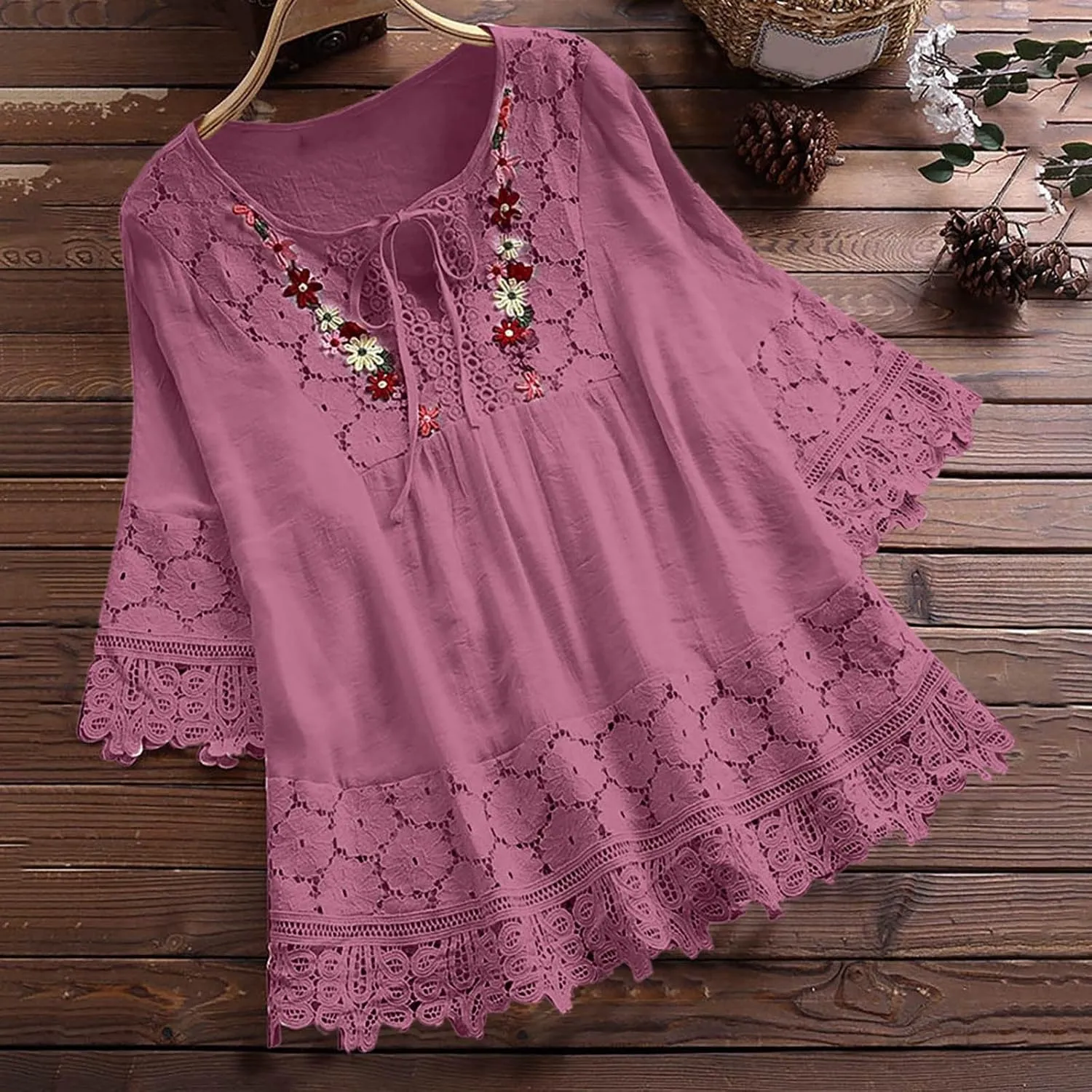 Womens Linen Shirts V-Neck Buttons Blouse Bohemian Boho Lightweight Tee Tops Short Sleeve Loose Fit T-Shirt