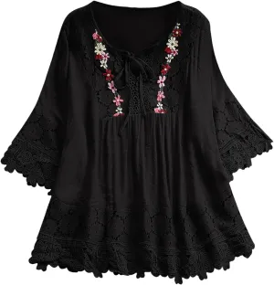 Womens Linen Shirts V-Neck Buttons Blouse Bohemian Boho Lightweight Tee Tops Short Sleeve Loose Fit T-Shirt