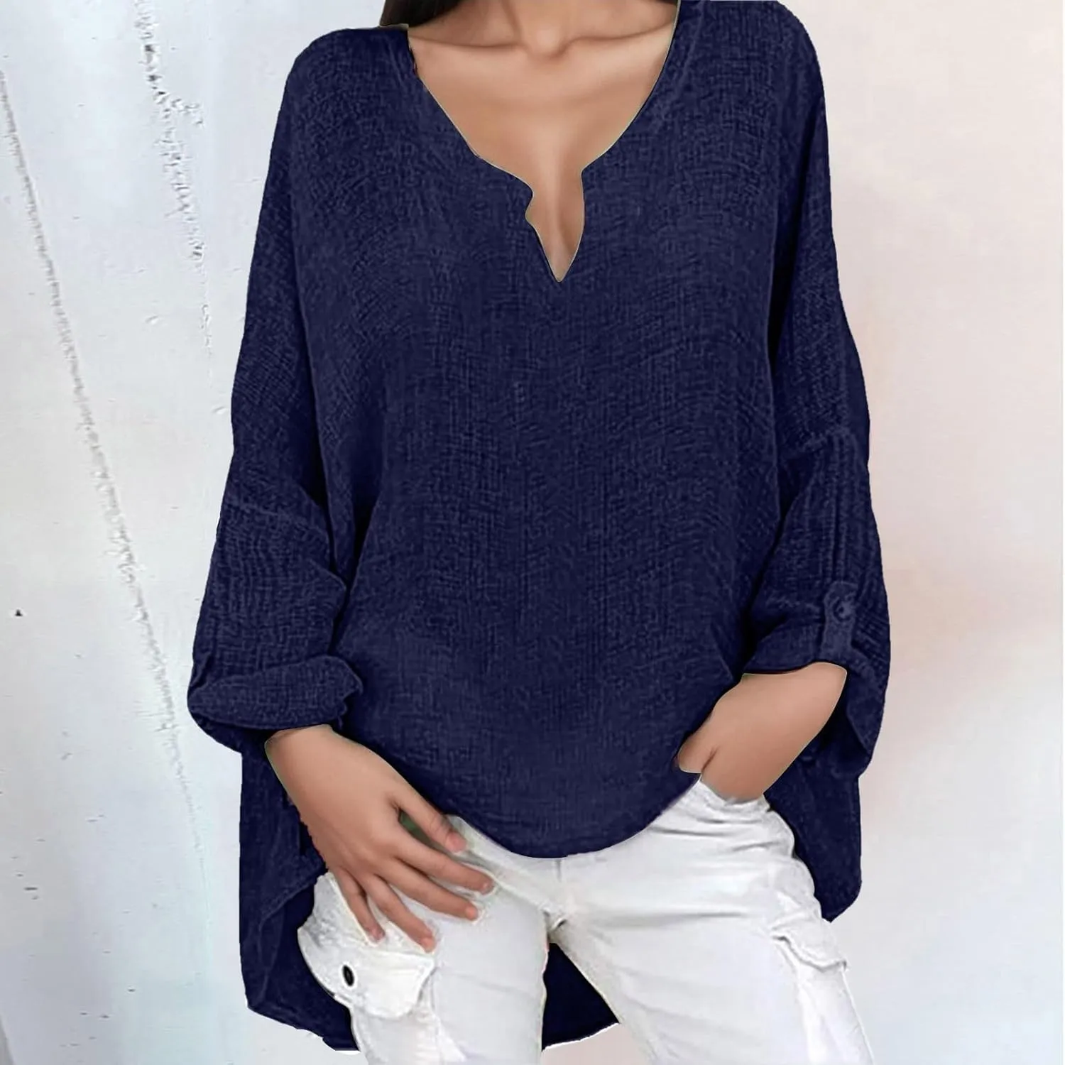 Womens Linen Shirts V-Neck Buttons Blouse Bohemian Boho Lightweight Tee Tops Short Sleeve Loose Fit T-Shirt