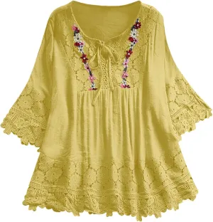 Womens Linen Shirts V-Neck Buttons Blouse Bohemian Boho Lightweight Tee Tops Short Sleeve Loose Fit T-Shirt