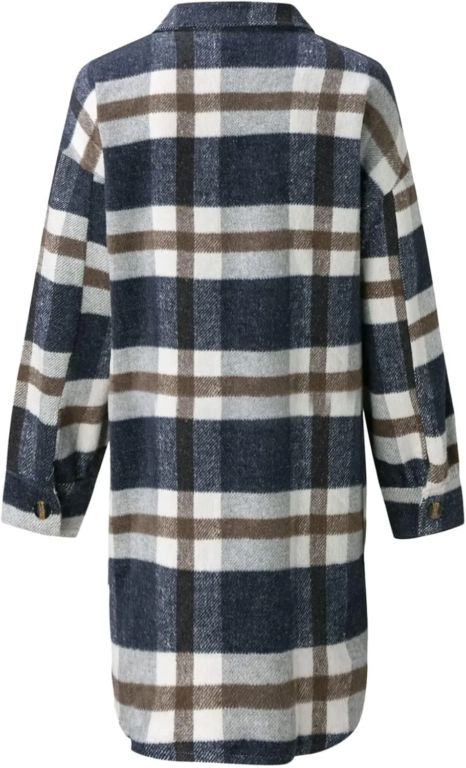 Womens Long Plaid Shirt Wool Blend Flannel Shackets Lapel Button Down Shirt Jacket Coat