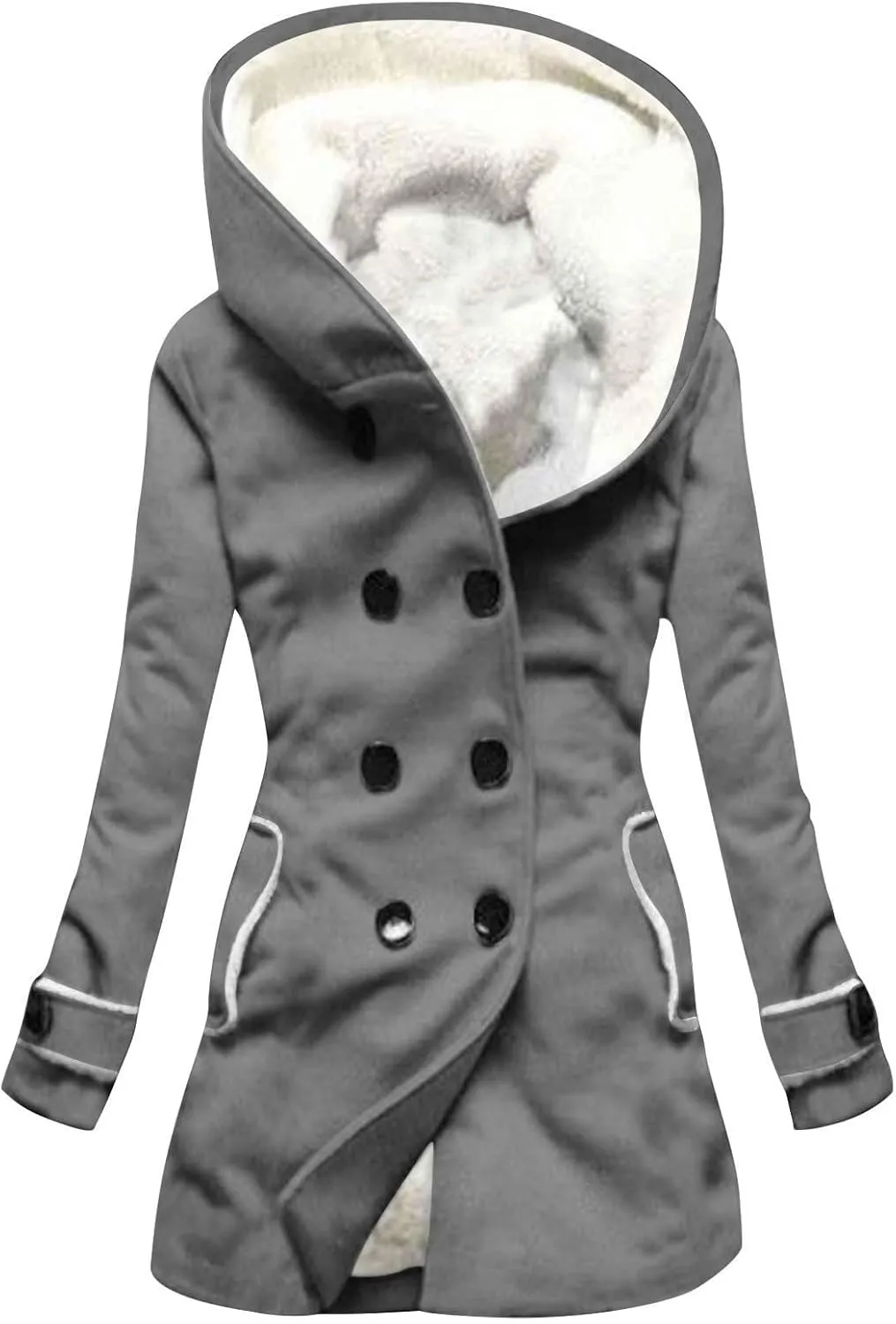 Women's Long Sleeve Winter Coat Warm Shaggy Down Hooded Button Down Coat Jacket