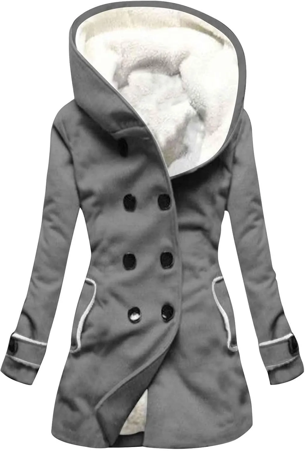 Women's Long Sleeve Winter Coat Warm Shaggy Down Hooded Button Down Coat Jacket