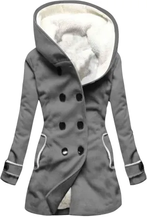 Women's Long Sleeve Winter Coat Warm Shaggy Down Hooded Button Down Coat Jacket