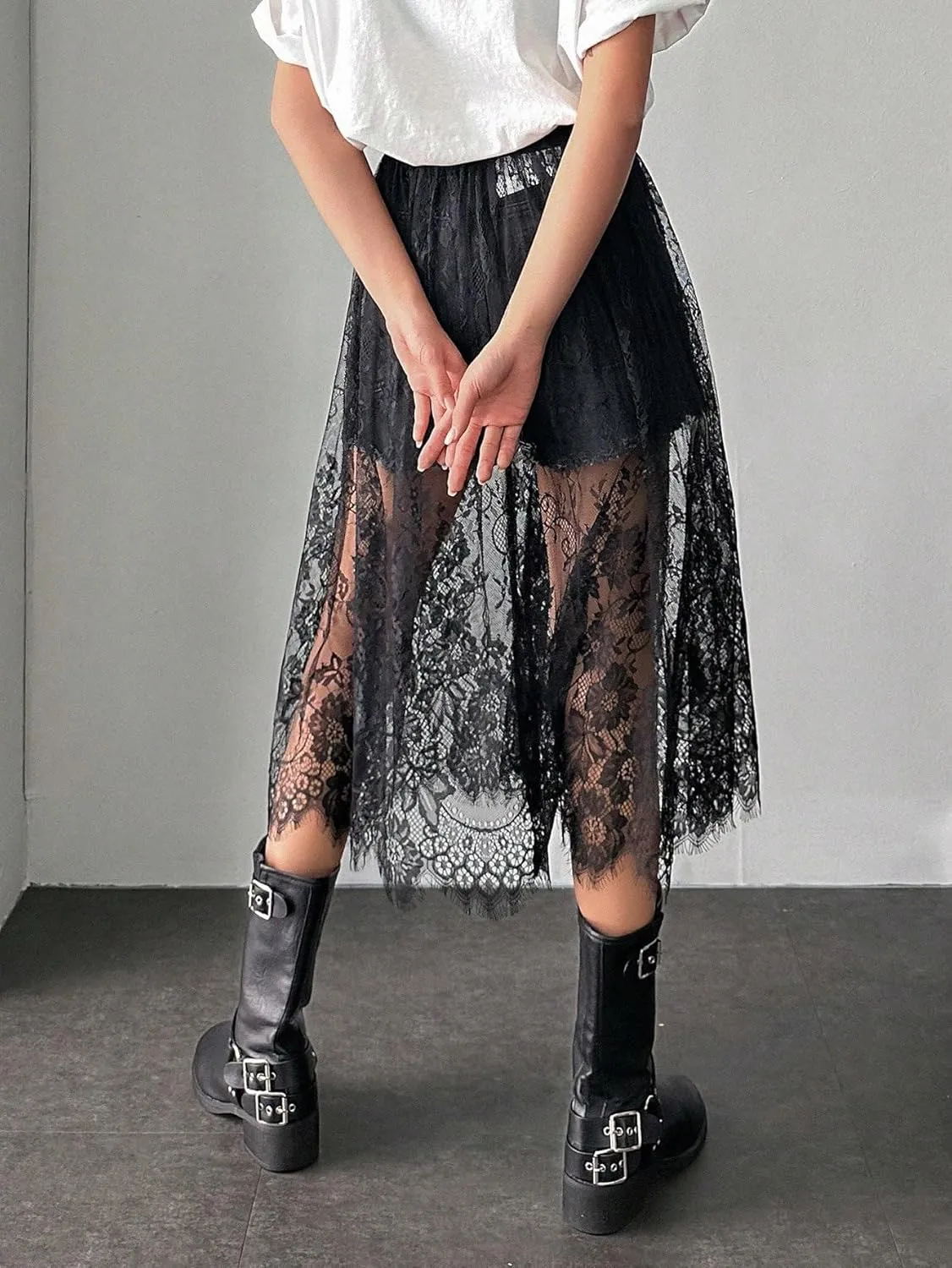 Women's Maxi Skirt Summer Midi High Waist Lace Inner Skirt Without Skirt