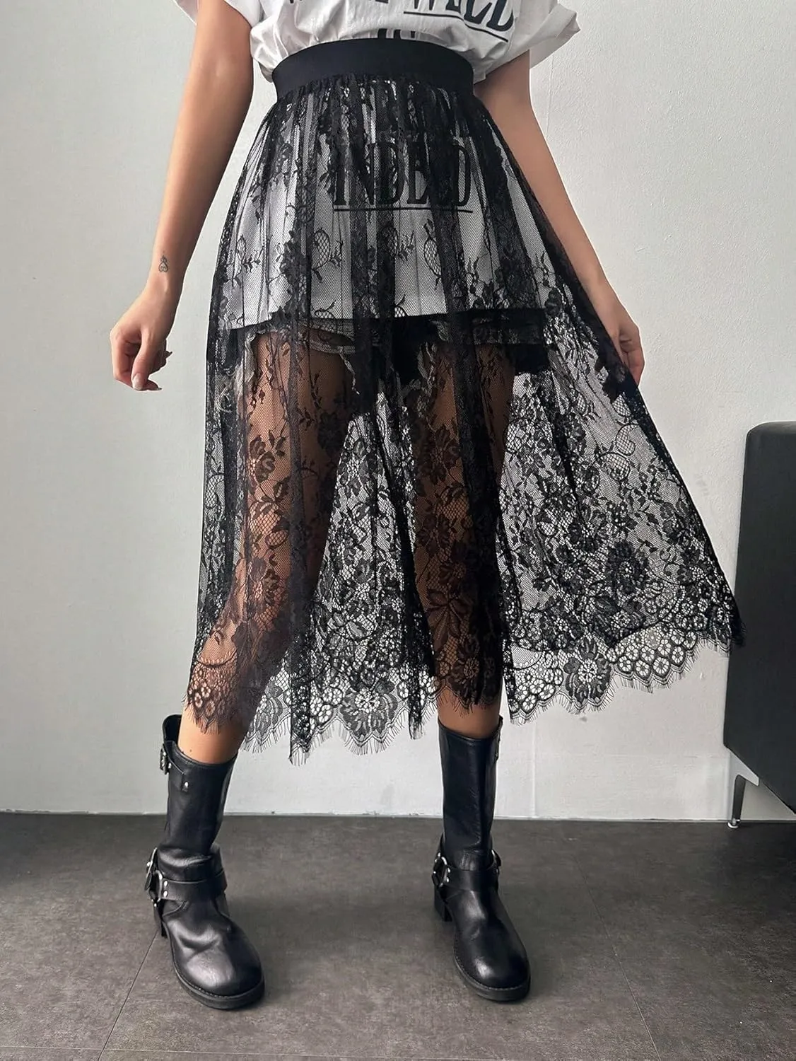 Women's Maxi Skirt Summer Midi High Waist Lace Inner Skirt Without Skirt