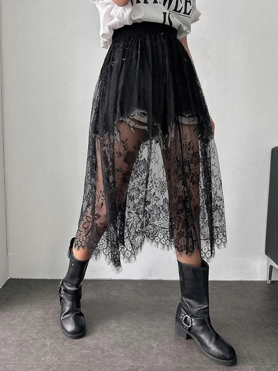 Women's Maxi Skirt Summer Midi High Waist Lace Inner Skirt Without Skirt