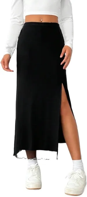 Women's Maxi Skirt Summer Midi High Waist Solid Slit Mesh Skirt