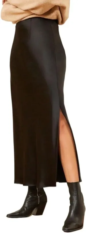 Women's Maxi Skirt Summer Satin Midi Skirt with Slit Hem Elegant High Waist