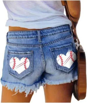 Women's Mid Waisted Denim Shorts Ripped Hem Frayed Distressed Denim Hot Short Summer Jean Shorts