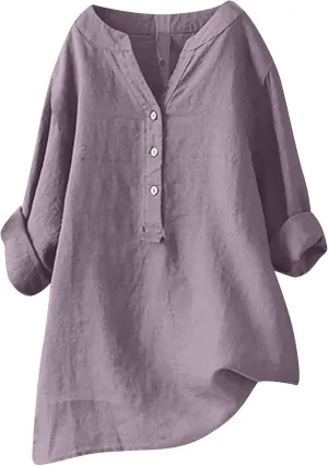 Women's Oversized Cotton Linen Shirts Blouses 2025 Casual 3/4 Sleeve Solid Color Tops Daily T Shirts Summer Tees