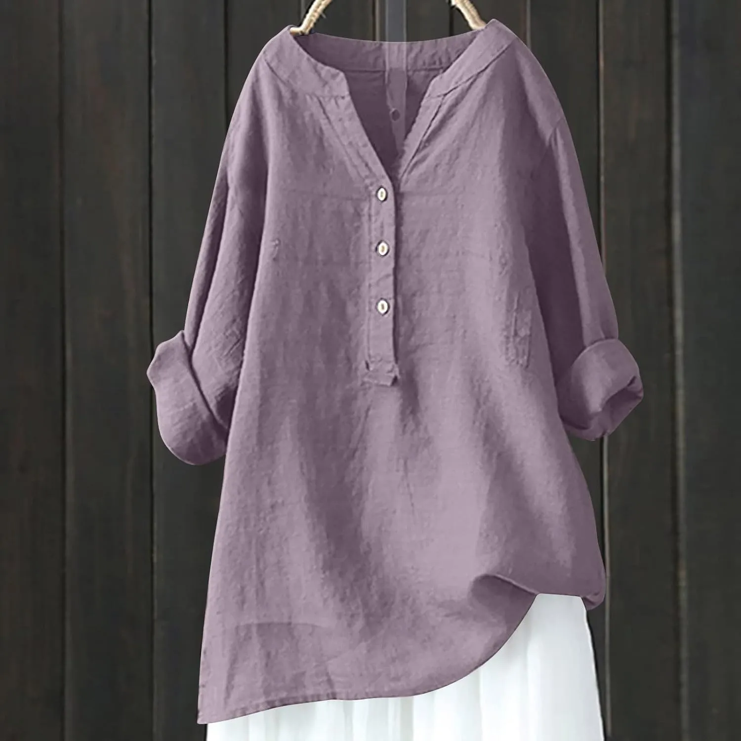 Women's Oversized Cotton Linen Shirts Blouses 2025 Casual 3/4 Sleeve Solid Color Tops Daily T Shirts Summer Tees