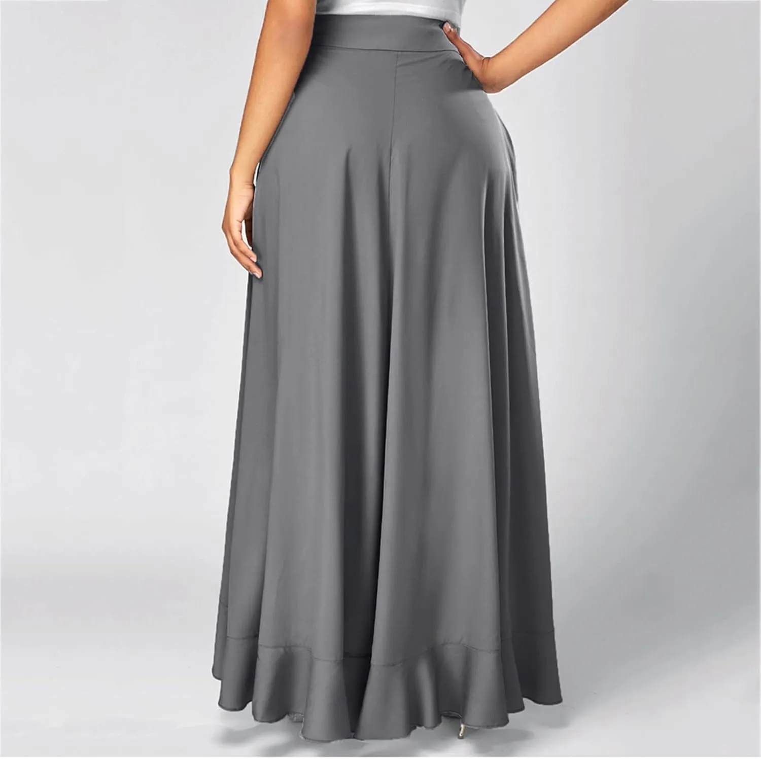 Women's Pants with Skirt Overlay Ruffle Culottes Skirt High Waisted 2 in 1 Pants Skirts Flowy Lace Up Maxi Skirt