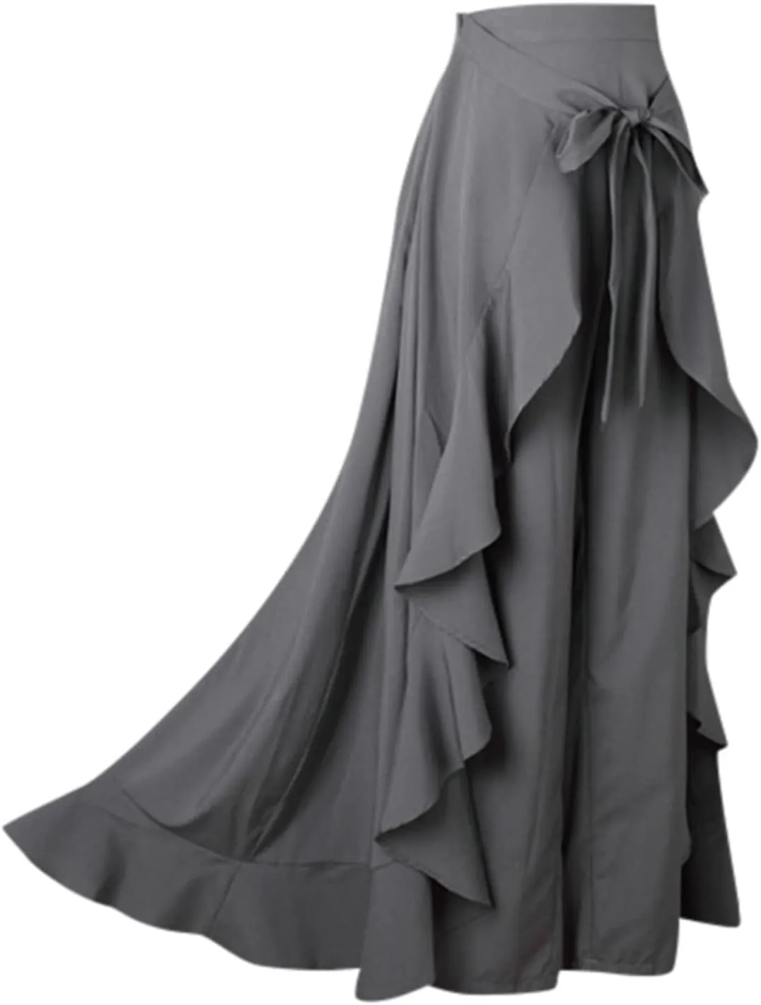 Women's Pants with Skirt Overlay Ruffle Culottes Skirt High Waisted 2 in 1 Pants Skirts Flowy Lace Up Maxi Skirt