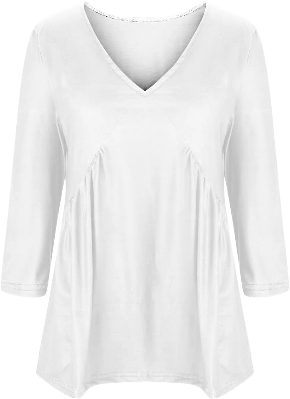 Womens Plus Size Tops 3/4 Sleeve Shirt Casual V Neck Pleated Flowy T Shirt Loose Fit Tunic Blouses Maternity Wear