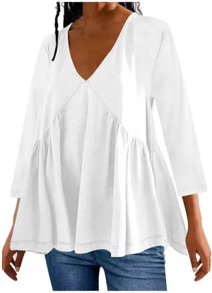 Womens Plus Size Tops 3/4 Sleeve Shirt Casual V Neck Pleated Flowy T Shirt Loose Fit Tunic Blouses Maternity Wear