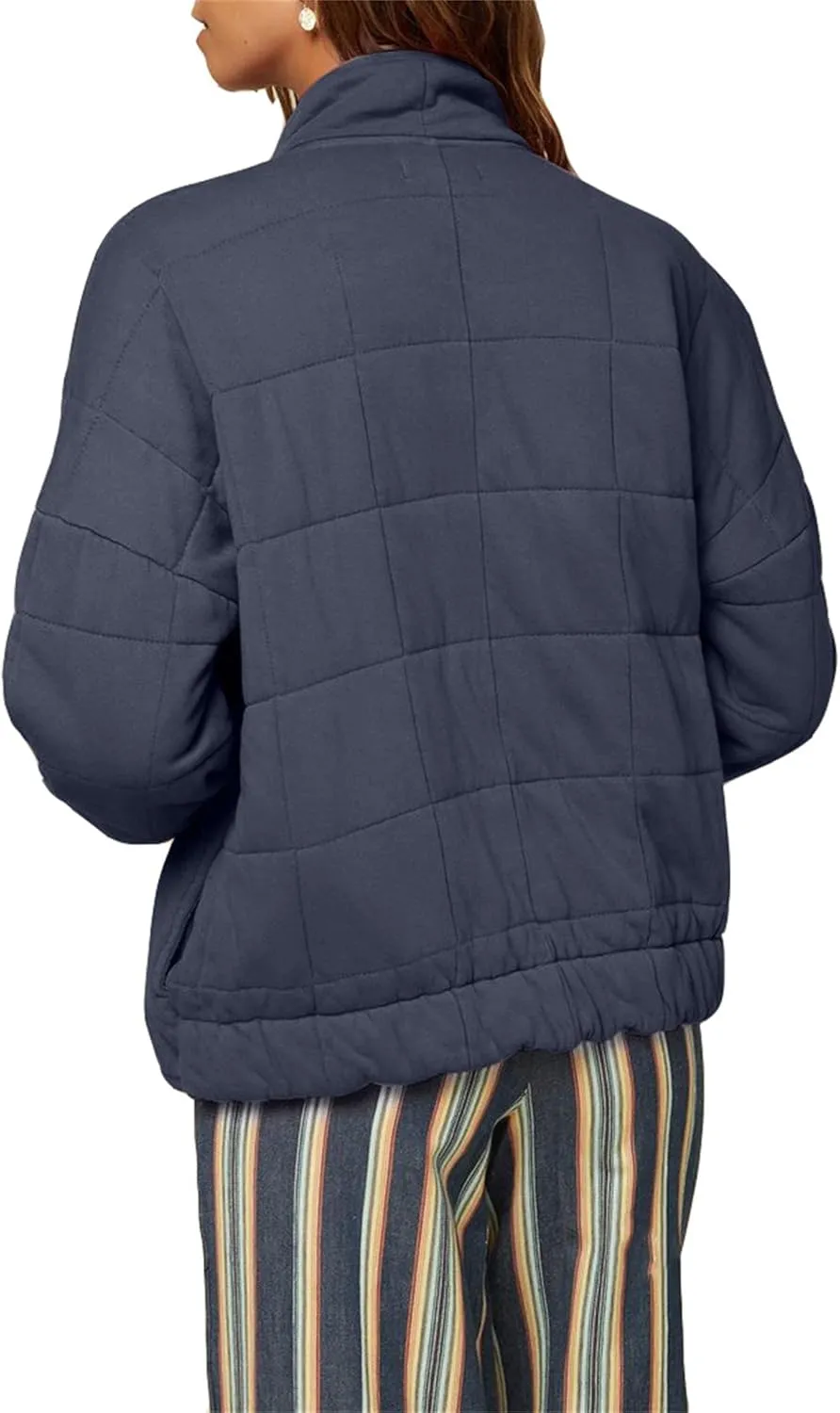 Women's Puffer Jacket Oversized Diamond Quilted Jackets Lightweight Lapel Button Down Padded Coat Warm Outwear Pockets