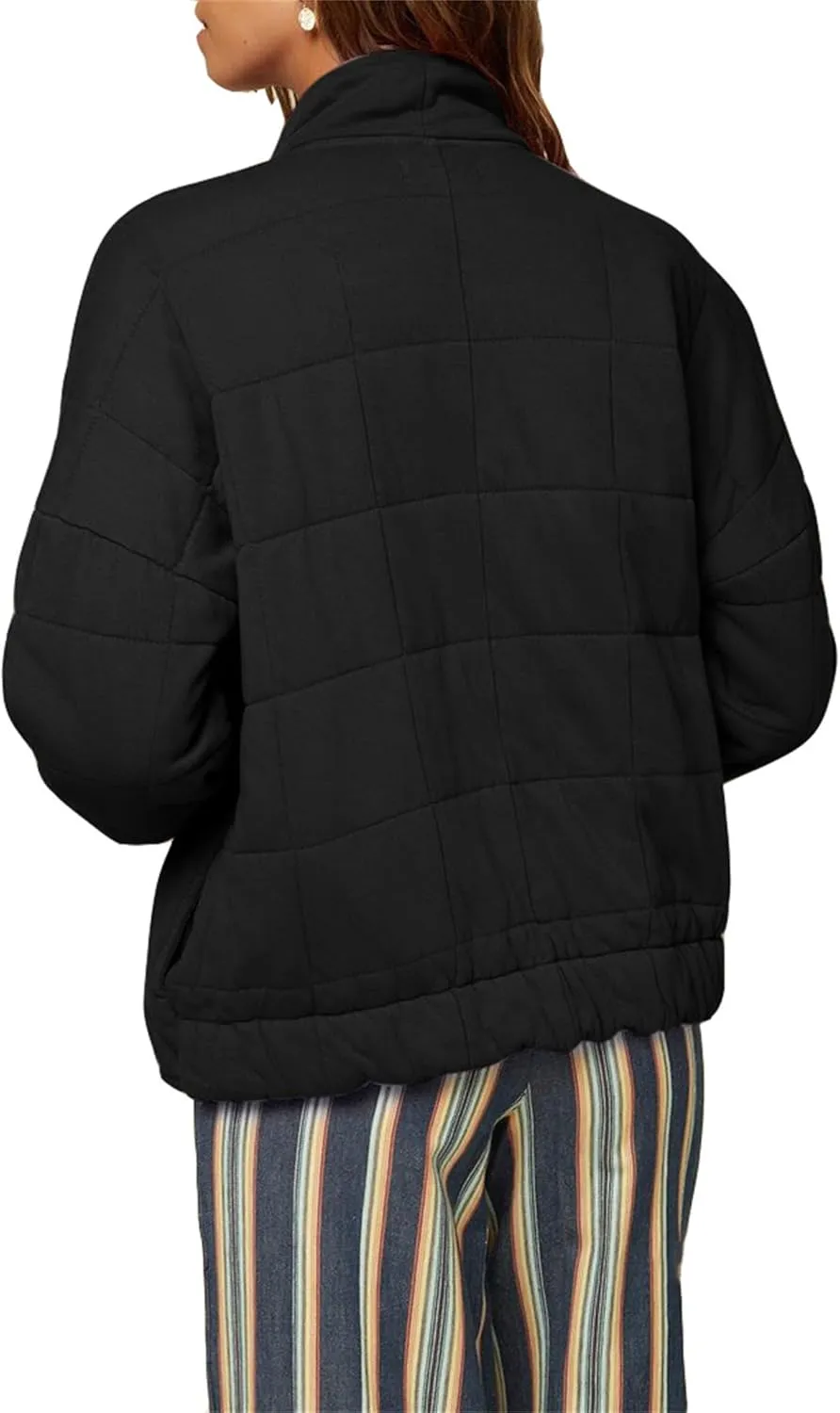 Women's Puffer Jacket Oversized Diamond Quilted Jackets Lightweight Lapel Button Down Padded Coat Warm Outwear Pockets