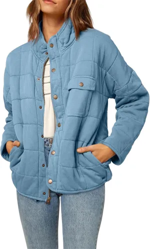 Women's Puffer Jacket Oversized Diamond Quilted Jackets Lightweight Lapel Button Down Padded Coat Warm Outwear Pockets