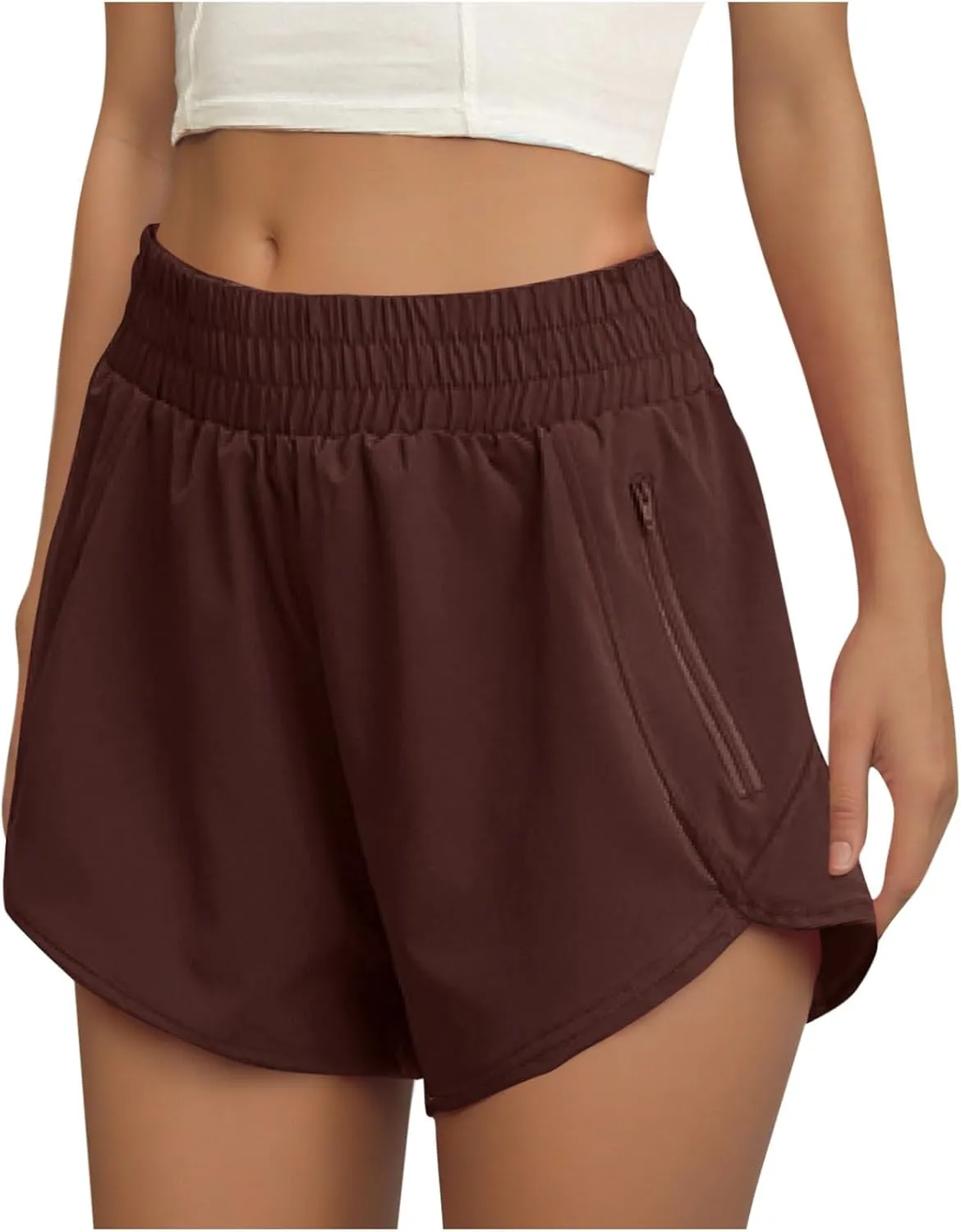 Women's Quick Dry Running Shorts Summer High Waisted Dolphin Athletic Jogger Shorts Lightweight with Zipper Pocket