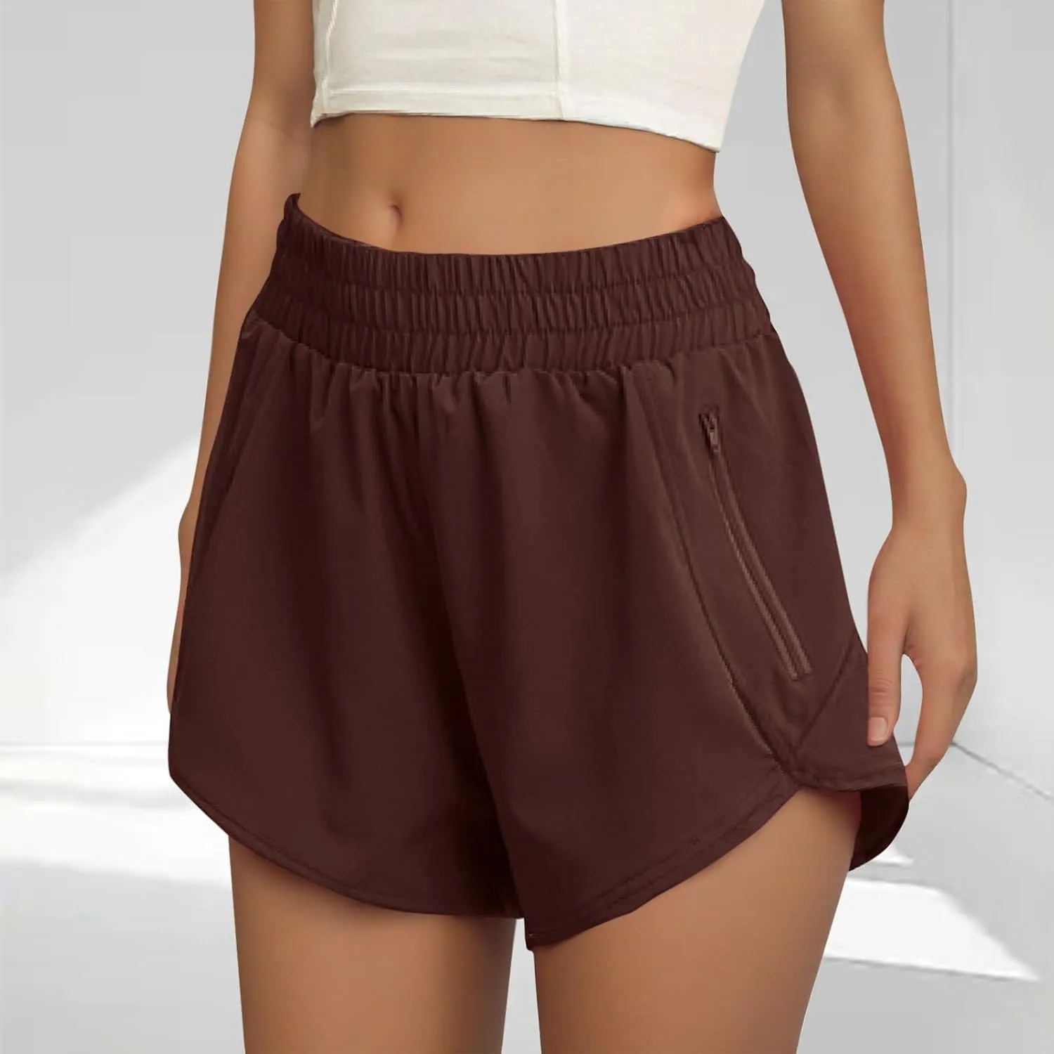 Women's Quick Dry Running Shorts Summer High Waisted Dolphin Athletic Jogger Shorts Lightweight with Zipper Pocket