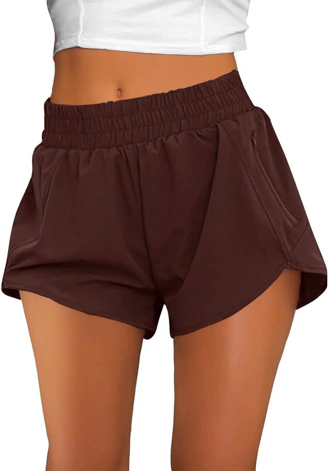 Women's Quick Dry Running Shorts Summer High Waisted Dolphin Athletic Jogger Shorts Lightweight with Zipper Pocket