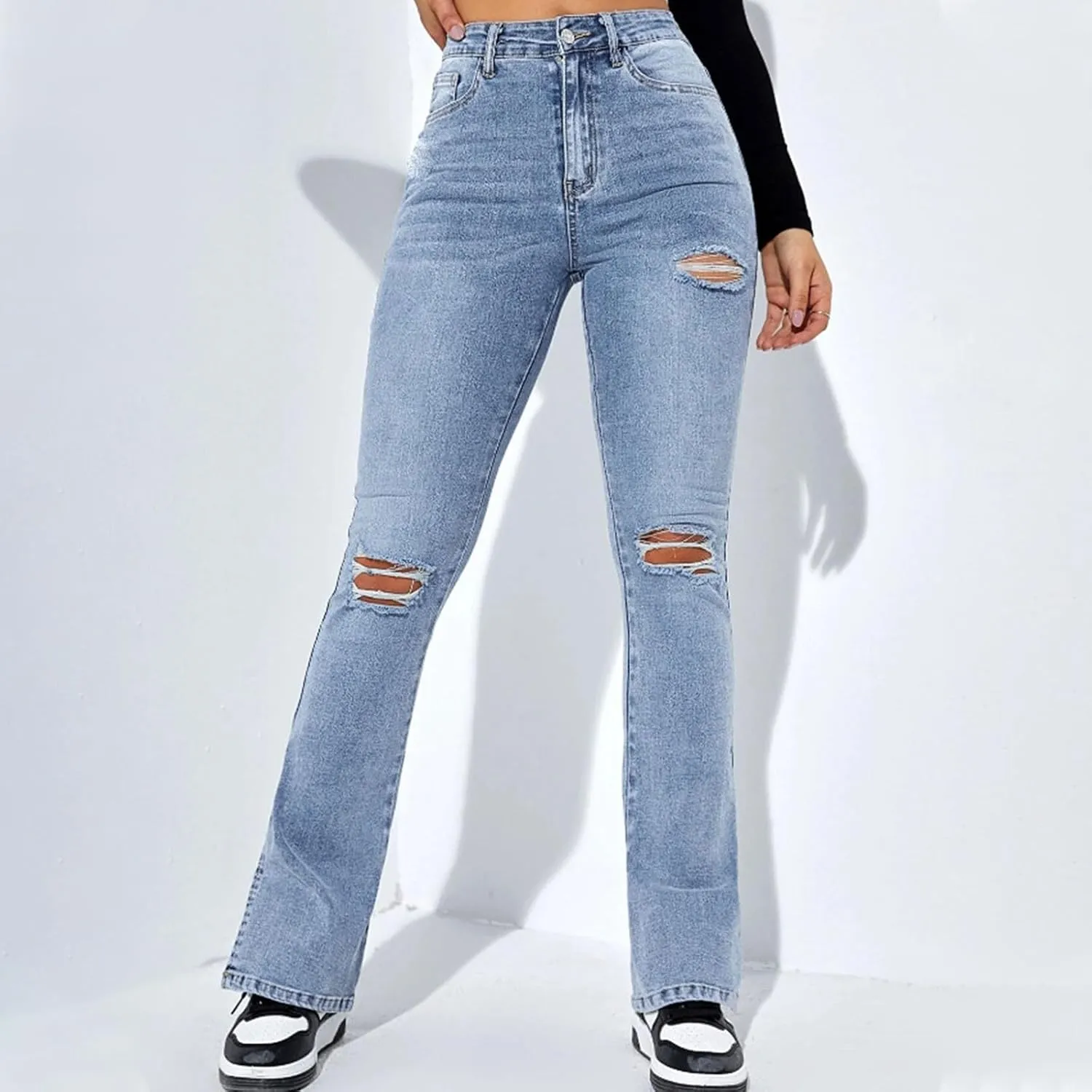 Women's Ripped Jeans Straight Leg Distressed Boyfriend Denim Pants Mid Waisted Straight Ankle Jean Trendy 2024