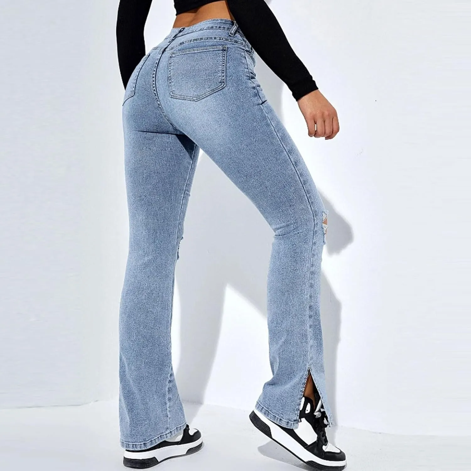 Women's Ripped Jeans Straight Leg Distressed Boyfriend Denim Pants Mid Waisted Straight Ankle Jean Trendy 2024