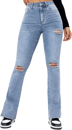 Women's Ripped Jeans Straight Leg Distressed Boyfriend Denim Pants Mid Waisted Straight Ankle Jean Trendy 2024