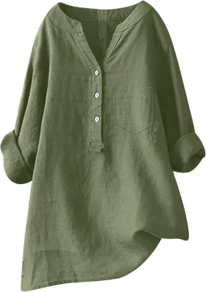 Womens Short Sleeve Cotton Linen Shirts Casual Crew Neck Comfy T-Shirts Embroidery Loose Summer Tee Shirts