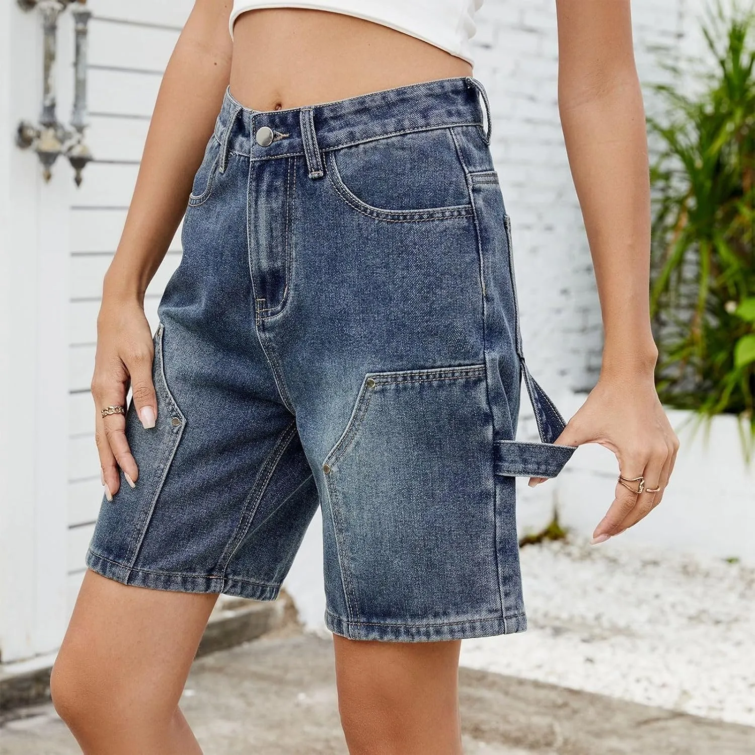 Womens Shorts Casual Denim Petite High Waisted Wide Leg Short Pants with Pocket Vacation Outfits