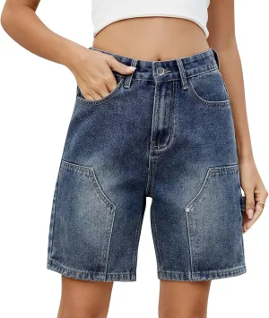 Womens Shorts Casual Denim Petite High Waisted Wide Leg Short Pants with Pocket Vacation Outfits