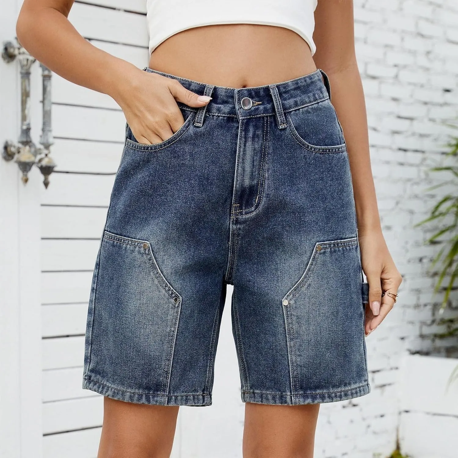 Womens Shorts Casual Denim Petite High Waisted Wide Leg Short Pants with Pocket Vacation Outfits