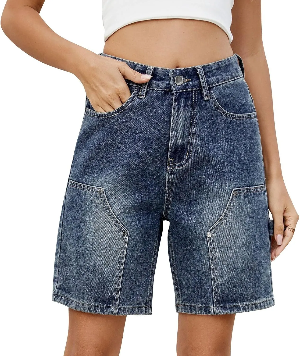Womens Shorts Casual Denim Petite High Waisted Wide Leg Short Pants with Pocket Vacation Outfits