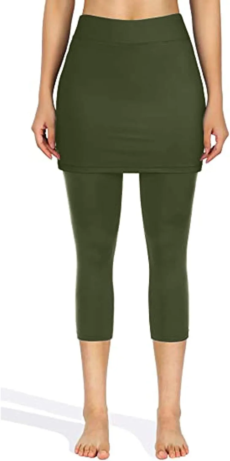 Womens Skirted Leggings with Tummy Control High Waist Athletic Workout Yoga Pants Fitness Tennis Skirt Sport Tights