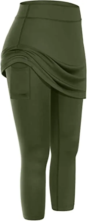 Womens Skirted Leggings with Tummy Control High Waist Athletic Workout Yoga Pants Fitness Tennis Skirt Sport Tights