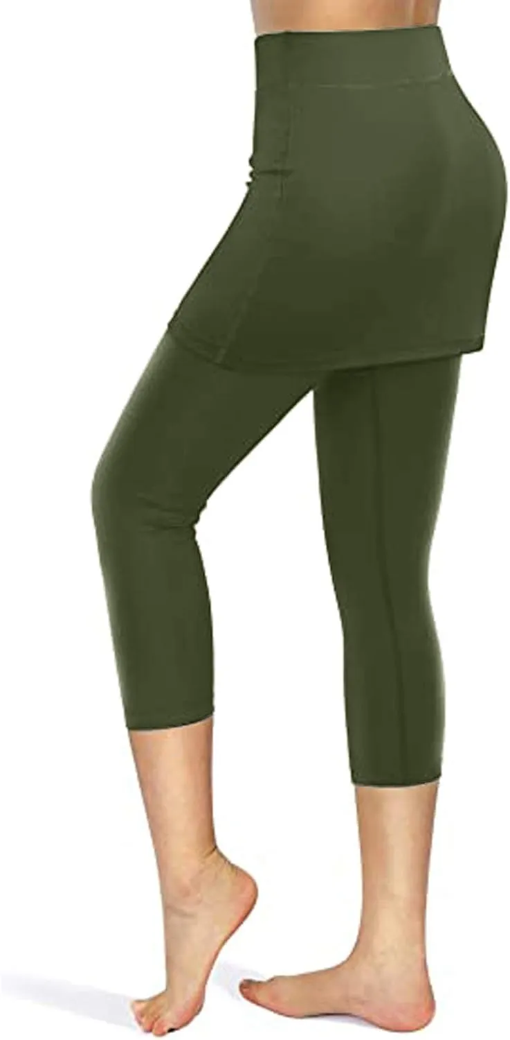 Womens Skirted Leggings with Tummy Control High Waist Athletic Workout Yoga Pants Fitness Tennis Skirt Sport Tights