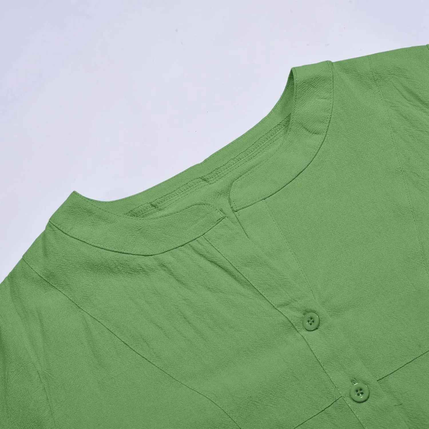 Women's Solid Color Linen Longline Shirt Cardigan Womens Raglan Shirts 3/4 Sleeve