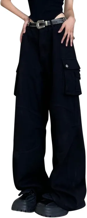 Womens Solid Color Slim Fit High Waist Multi Pocket Button Workwear Pants with Pockets Women Pants