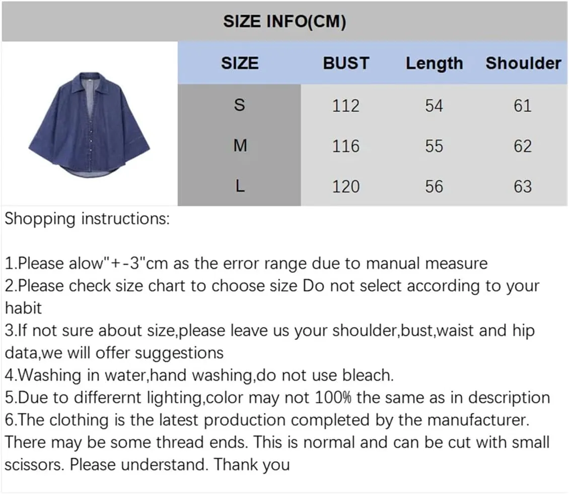 Women's Spring Lapel Collar Wide Sleeved Denim Shirts with Button Asymmetric Hem Shirts & Blouses