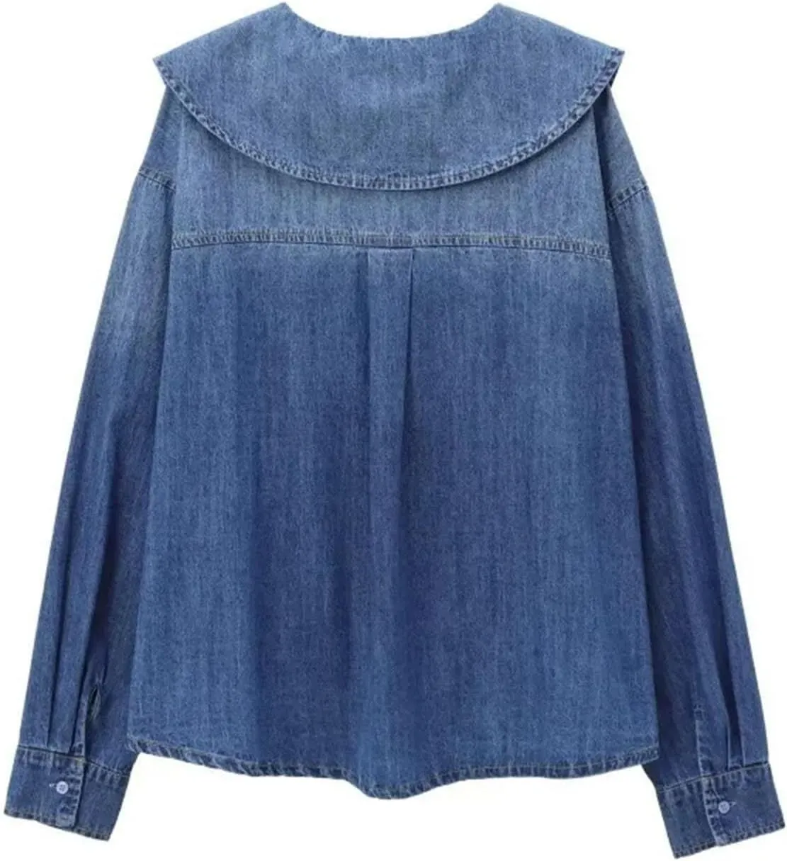 Women's Spring Vintage Fashion Lazy Style Denim Shirt Collar Button Versatile Jean Top Blouses