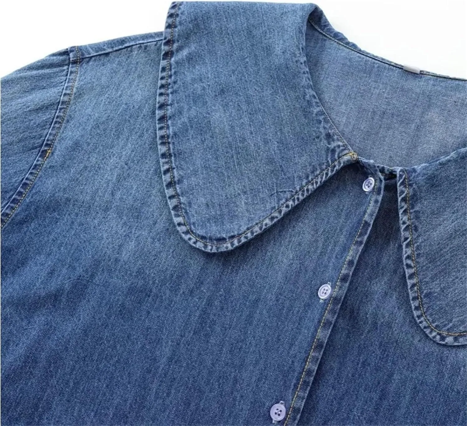 Women's Spring Vintage Fashion Lazy Style Denim Shirt Collar Button Versatile Jean Top Blouses