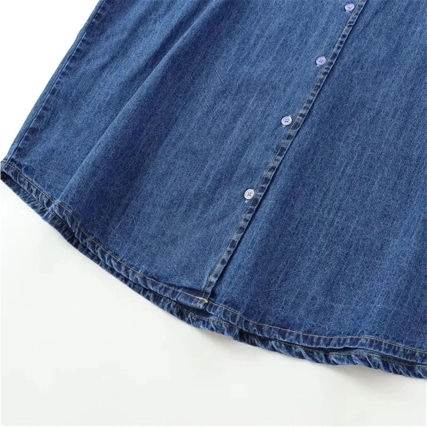 Women's Spring Vintage Fashion Lazy Style Denim Shirt Collar Button Versatile Jean Top Blouses