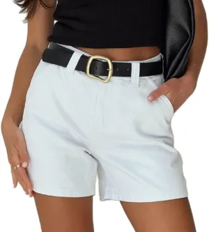 Womens Straight Leg Jean Shorts High Waisted Carpenter Denim Shorts Summer Bermuda Hot Short Pants with Pockets
