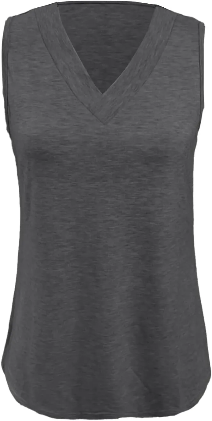 Womens Summer Tank Top Solid Color 2025 Vacation Sleeveless V Neck Loose Tee Beach Clothes Fashion Outfits