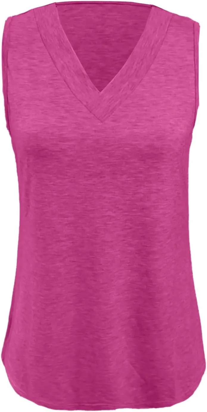 Womens Summer Tank Top Solid Color 2025 Vacation Sleeveless V Neck Loose Tee Beach Clothes Fashion Outfits