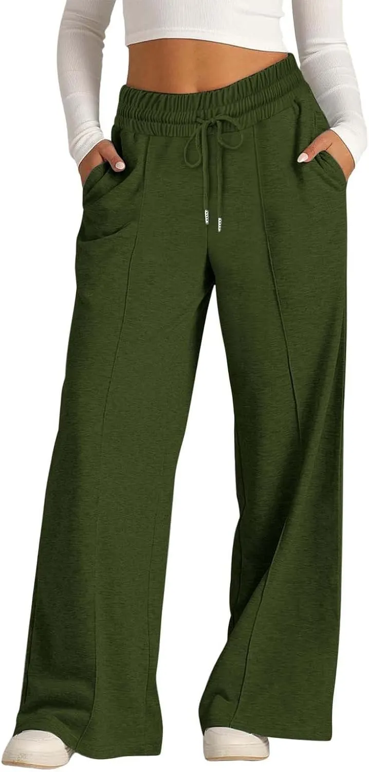 Women's Wide Leg Sweatpant High Waist Baggy Casual Drawstring Running Joggers Pants with Pockets