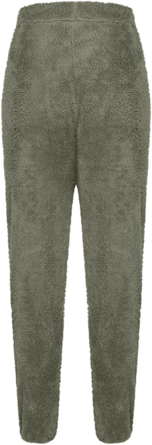 Womens Winter Fuzzy Lounge Pants Warm Soft Fleece Pajama Bottoms Pull On Trouser Sleepwear Cozy Sweatpant Oversize
