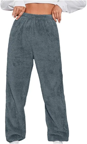Womens Winter Fuzzy Lounge Pants Warm Soft Fleece Pajama Bottoms Pull On Trouser Sleepwear Cozy Sweatpant Oversize