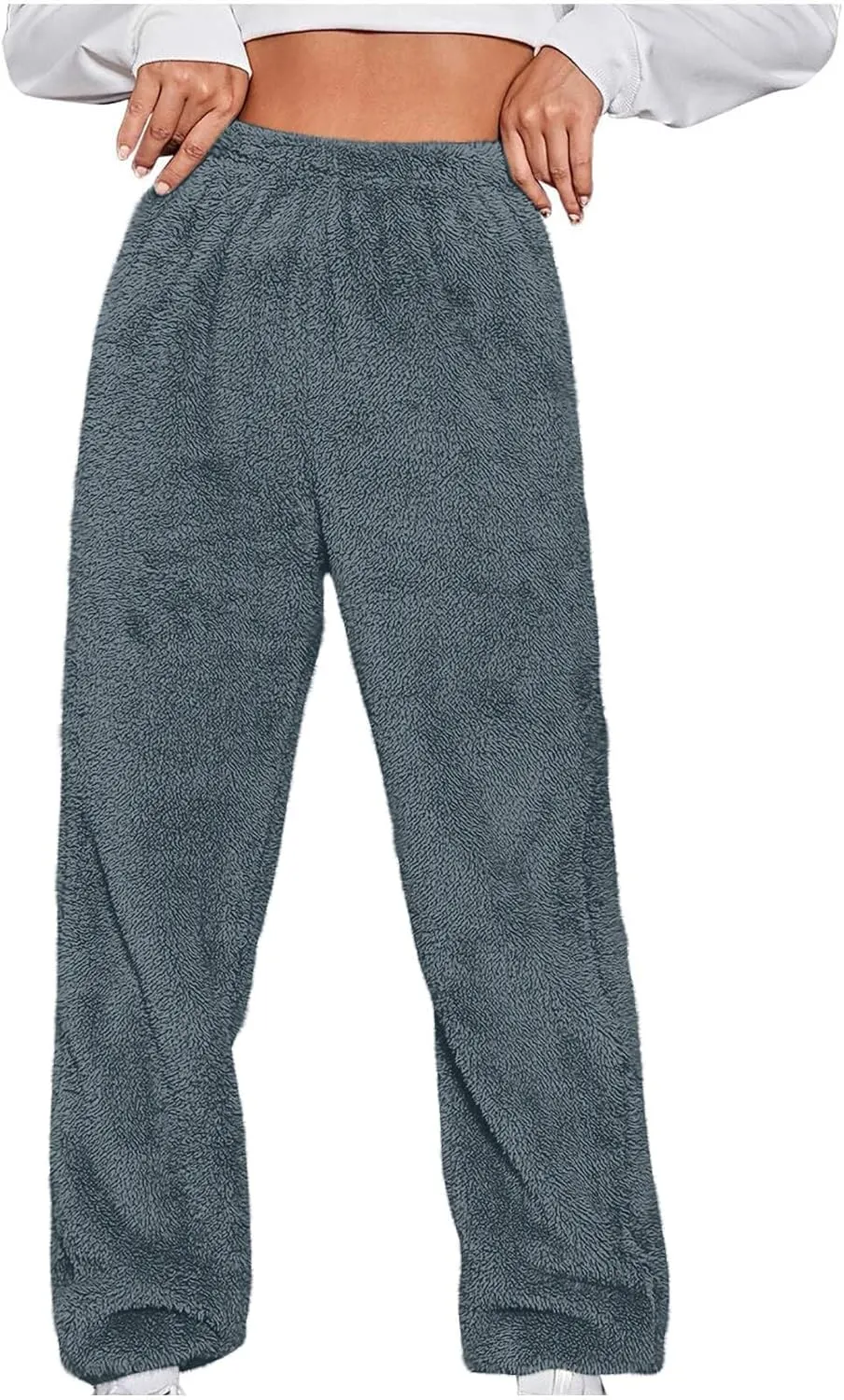 Womens Winter Fuzzy Lounge Pants Warm Soft Fleece Pajama Bottoms Pull On Trouser Sleepwear Cozy Sweatpant Oversize
